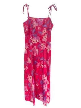 Vintage Malia Honolulu Hawaii Pink Floral Tie-Shoulder Midi Dress Sz 6